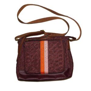 Fossil Jenna Quilted Crossbody Bag Purse Maroon Pink Orange Stripes